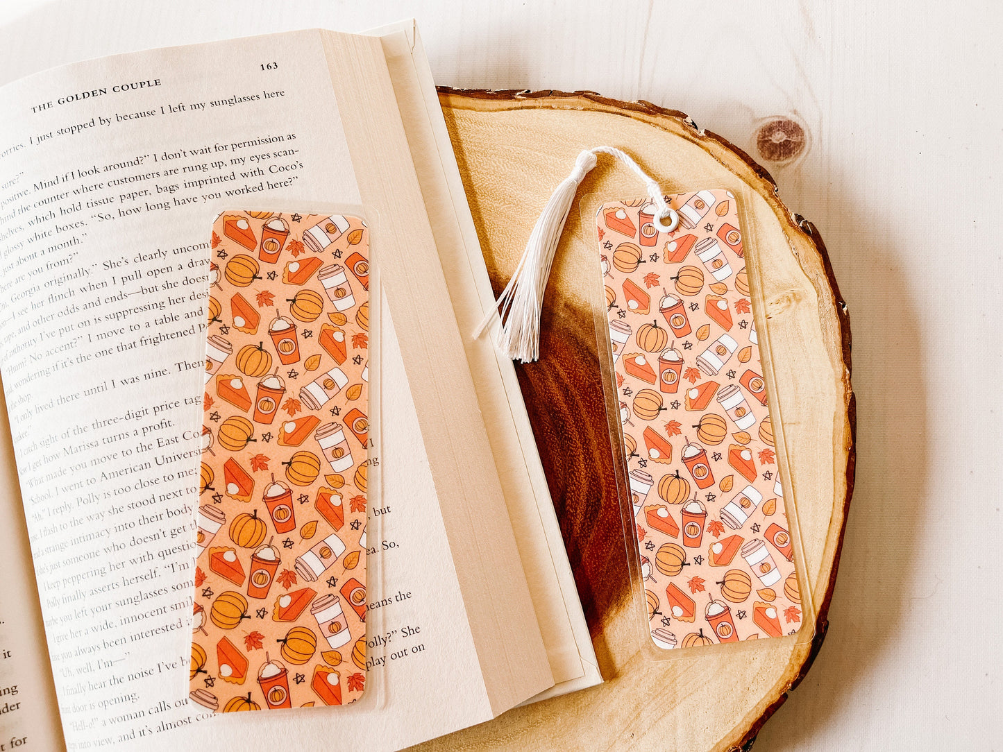 Pumpkin Spice Bookmark | Pumpkins Bookmark | Autumn Bookmark | Leaves Fall Bookmark | Bookworm Gift | Gift for Reader | Coffee Bookmark
