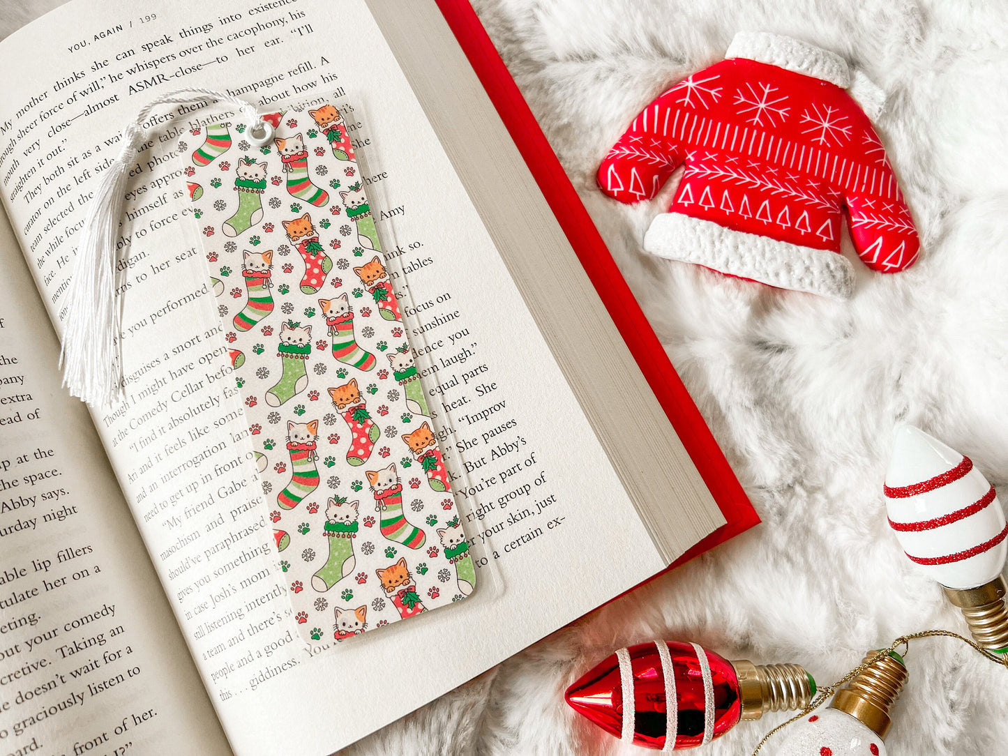 Cats in Stockings Bookmark | Christmas Bookmark | Holiday Bookmark | Bookworm Gift | Gift for Reader | Winter Bookmark | Cat Bookmark