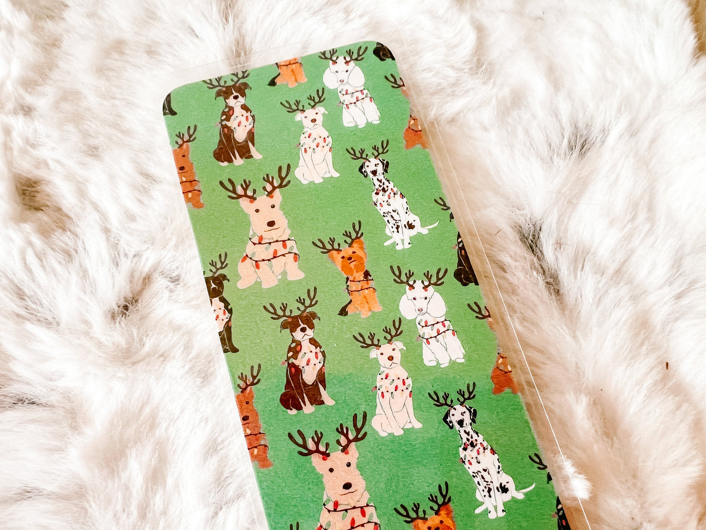 Dogs with Lights Christmas Bookmark | Christmas Bookmark | Winter Bookmark | Bookworm Gift | Stocking Stuffer | Gift for Reader