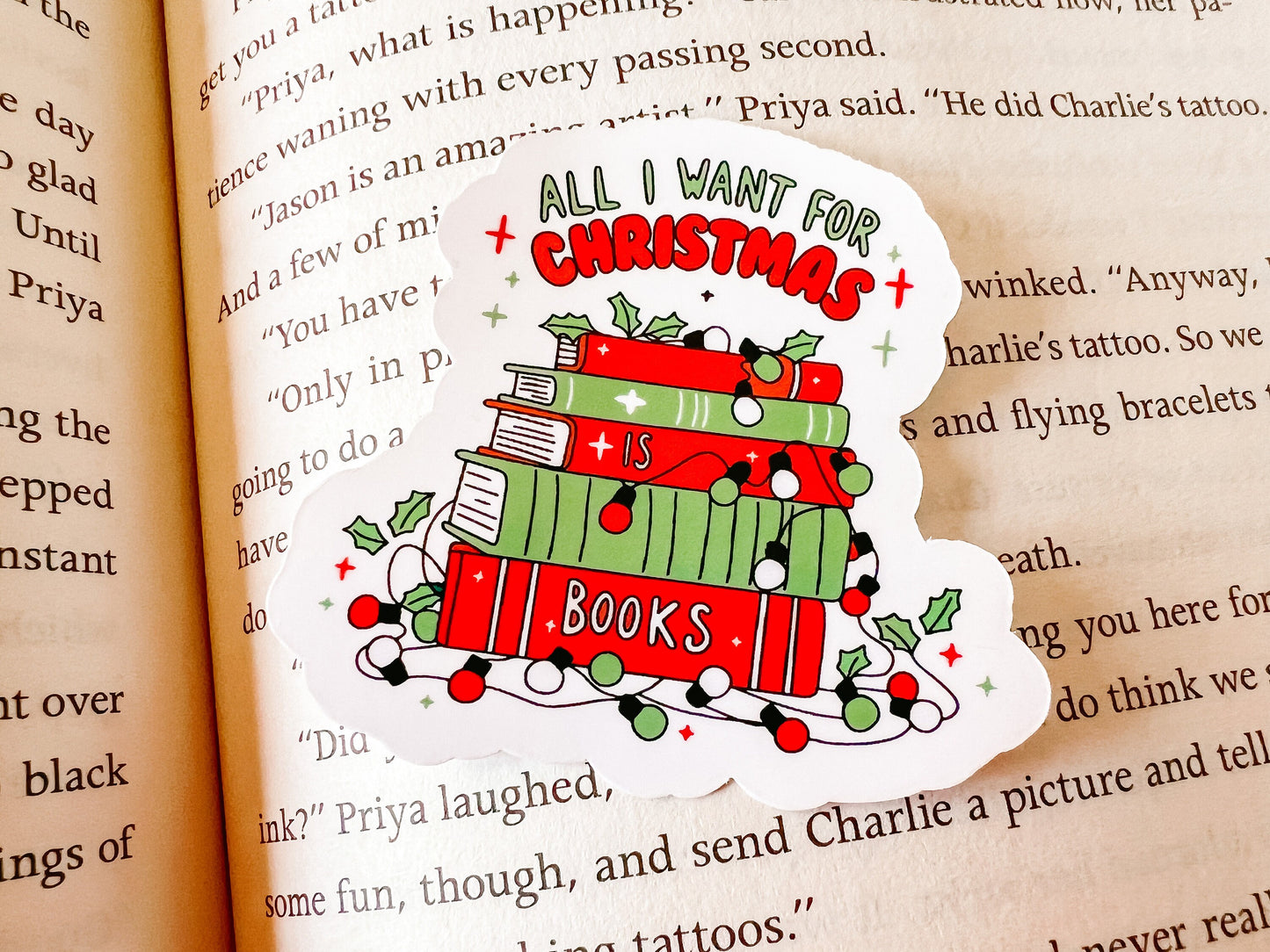 Books for Christmas Sticker | Reader Sticker | Cute Sticker | Sticker for E-Reader | Book Lover Sticker | Bookworm Sticker