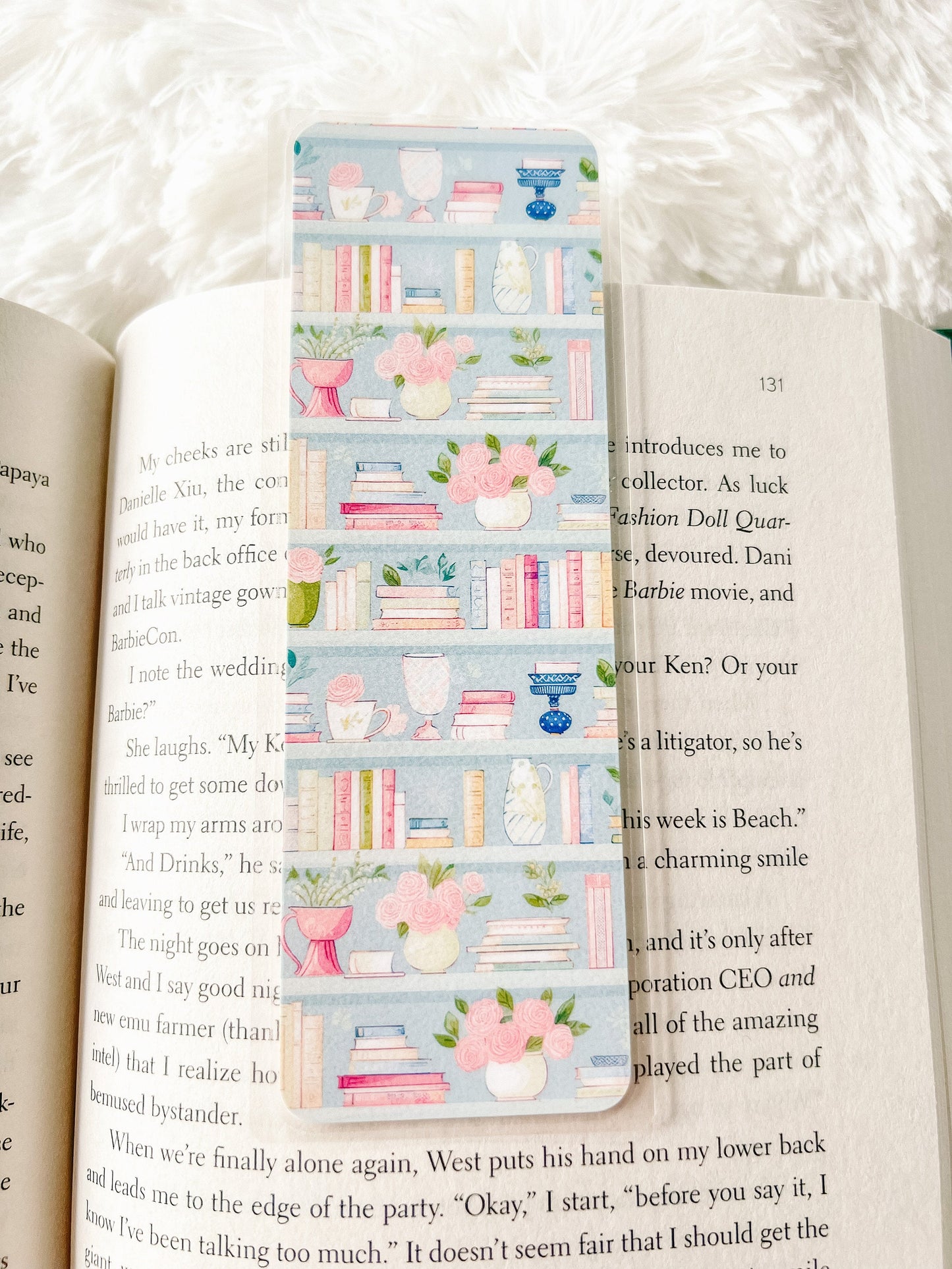 Blue Bookshelf Books & Plants Bookmark | Book Lovers Bookmark | Laminated Bookmark | Bookworm Gift | Gift for Reader | Librarian Gift