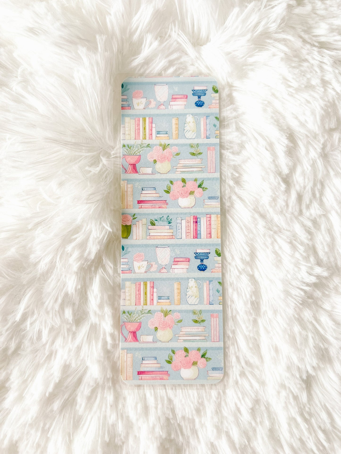 Blue Bookshelf Books & Plants Bookmark | Book Lovers Bookmark | Laminated Bookmark | Bookworm Gift | Gift for Reader | Librarian Gift