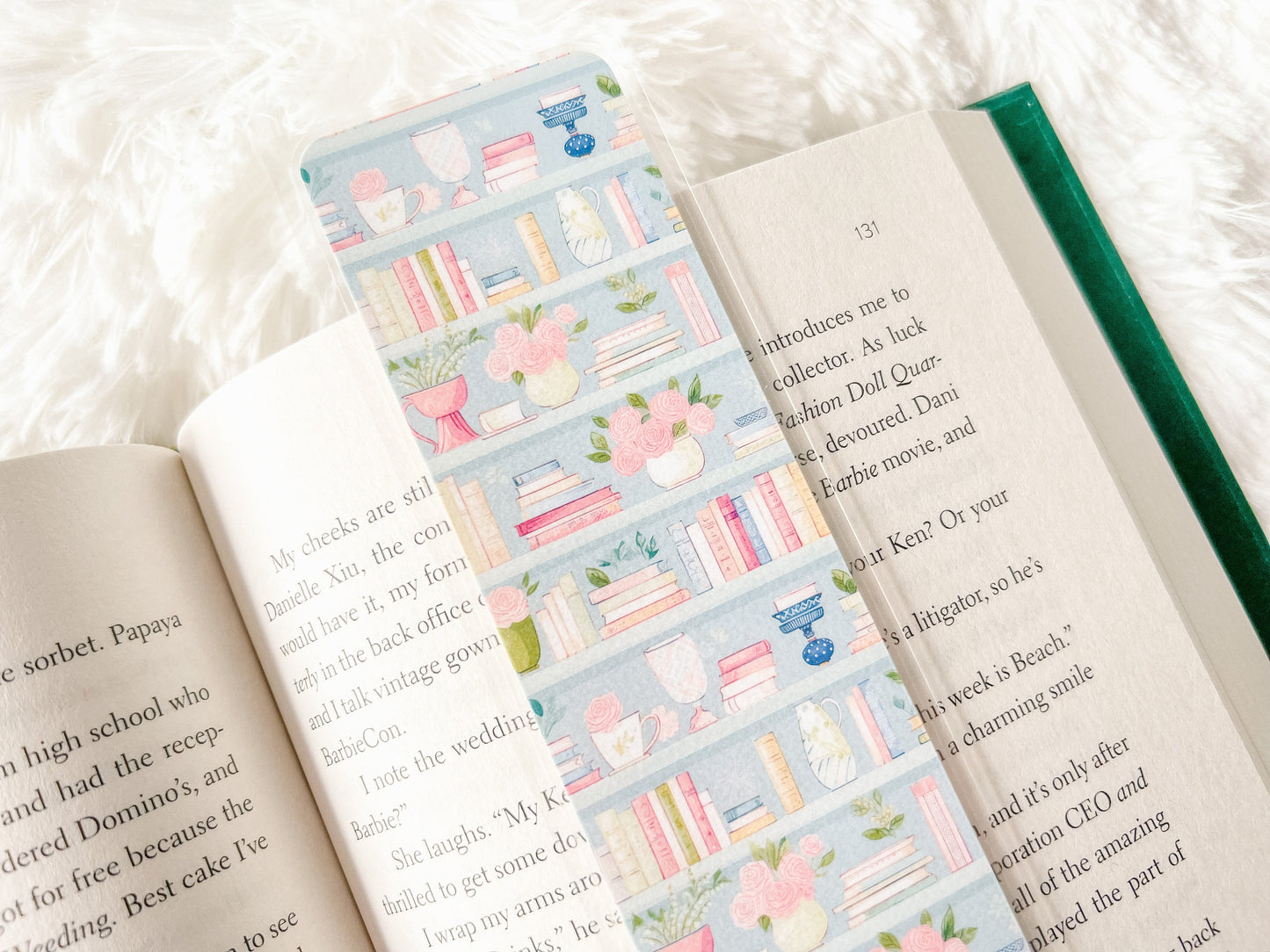 Blue Bookshelf Books & Plants Bookmark | Book Lovers Bookmark | Laminated Bookmark | Bookworm Gift | Gift for Reader | Librarian Gift