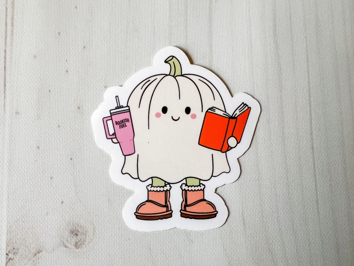 Pumpkin Ghost Reading Bookish Fuel Fall Vinyl Sticker