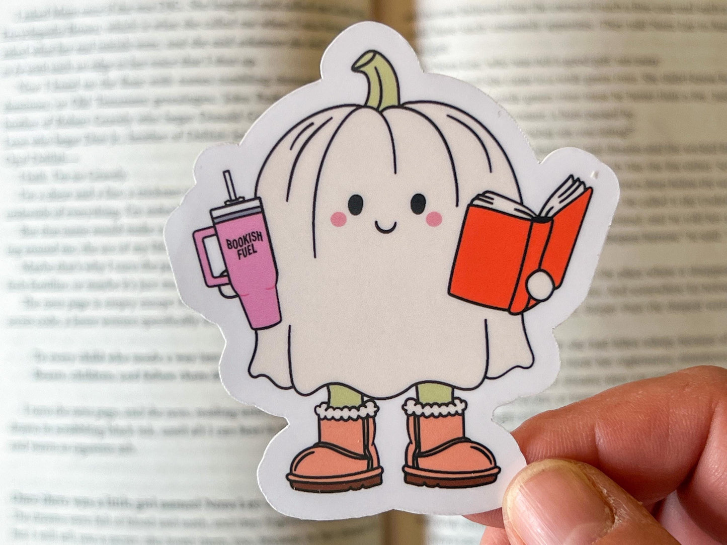 Pumpkin Ghost Reading Bookish Fuel Fall Vinyl Sticker