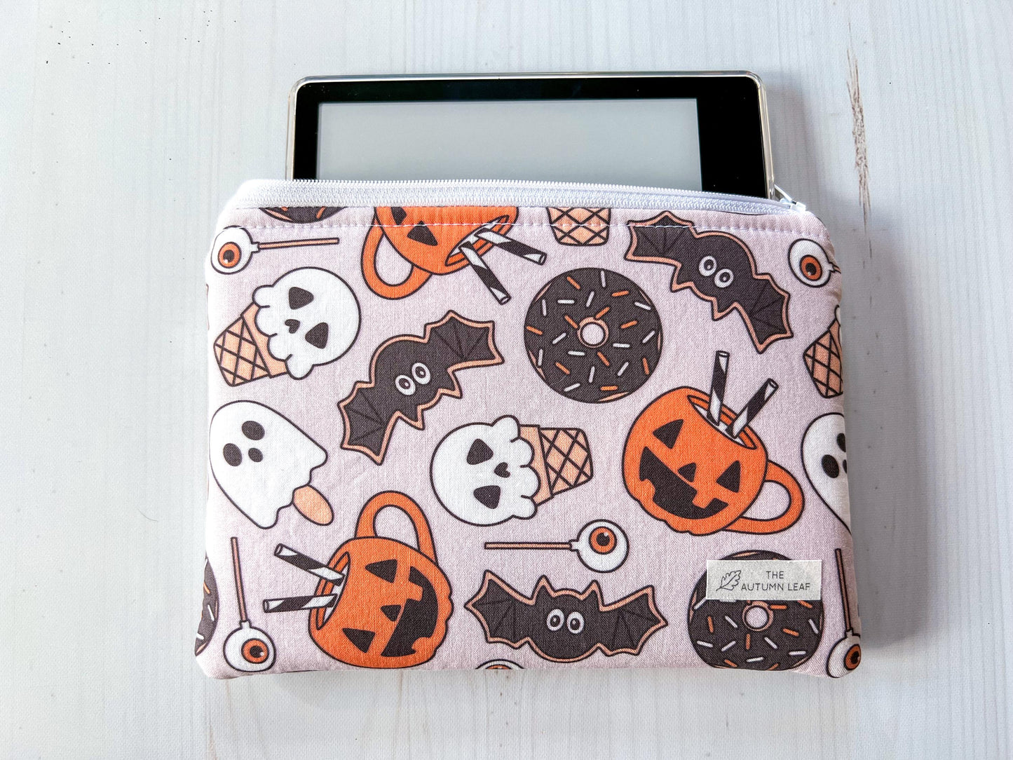 Halloween Treats Ghosts, Bats, and Pumpkins Zippered E-Reader Pouch Case