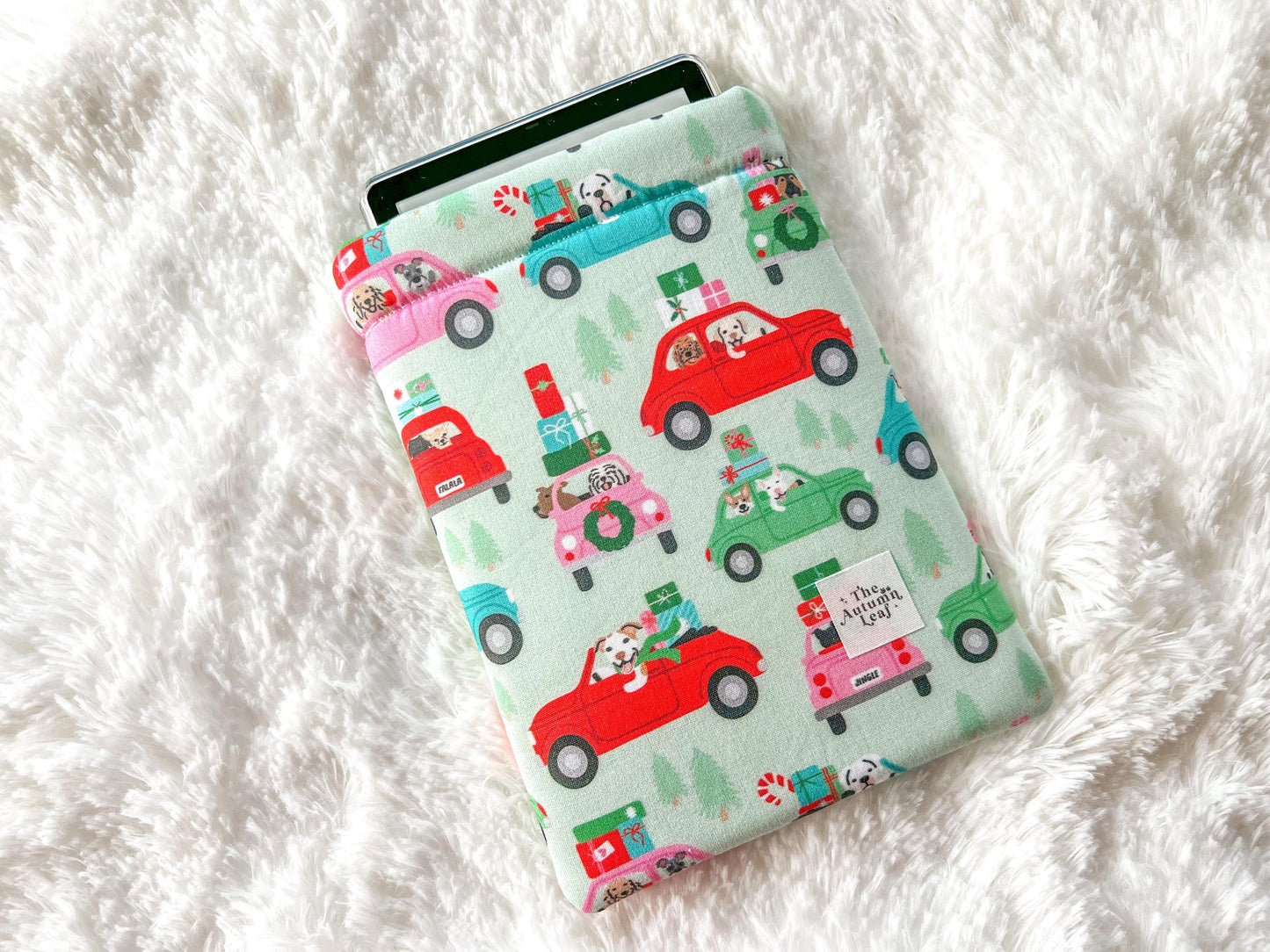 Dogs in Red Cars Christmas Shopping Book Cozy | Christmas Book Cover | Christmas Book Protector | Dog Book Cover | Cozy Book Cover