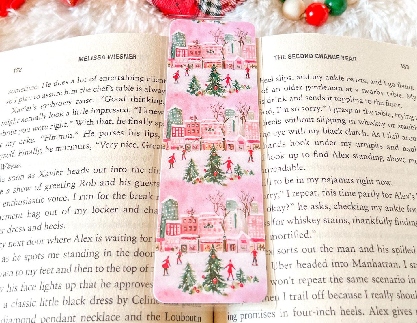 Christmas Ice Skating in the City Bookmark | Christmas Bookmark | Winter Bookmark | Gift for Reader | Christmas Lights Bookmark