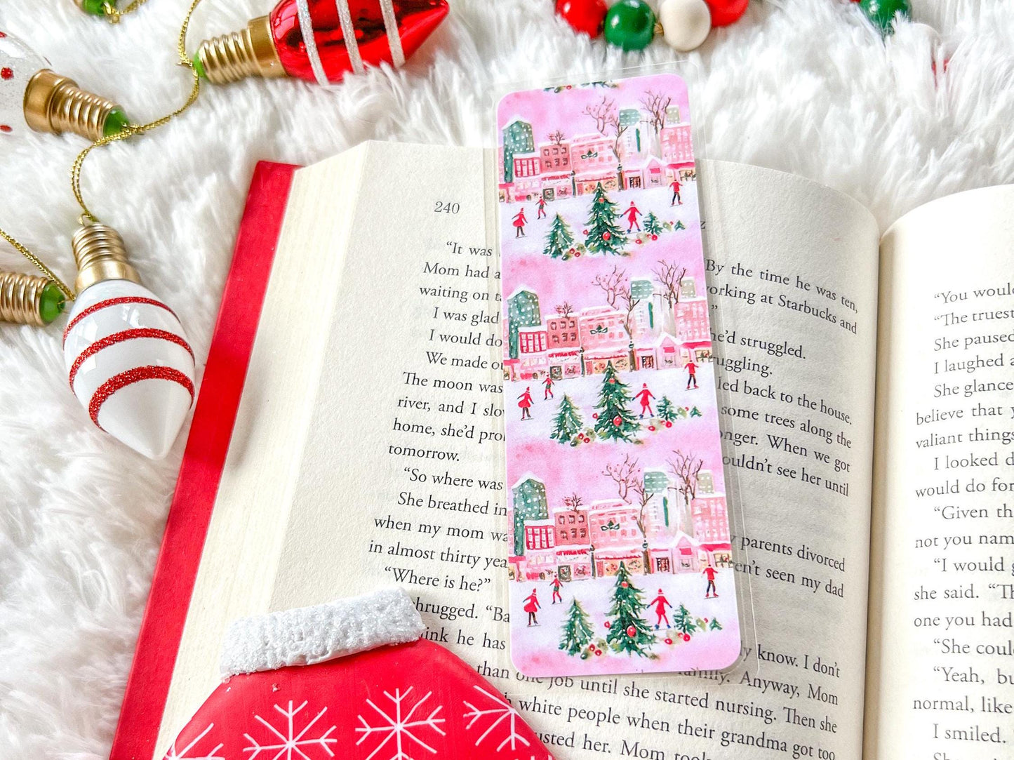 Christmas Ice Skating in the City Bookmark | Christmas Bookmark | Winter Bookmark | Gift for Reader | Christmas Lights Bookmark