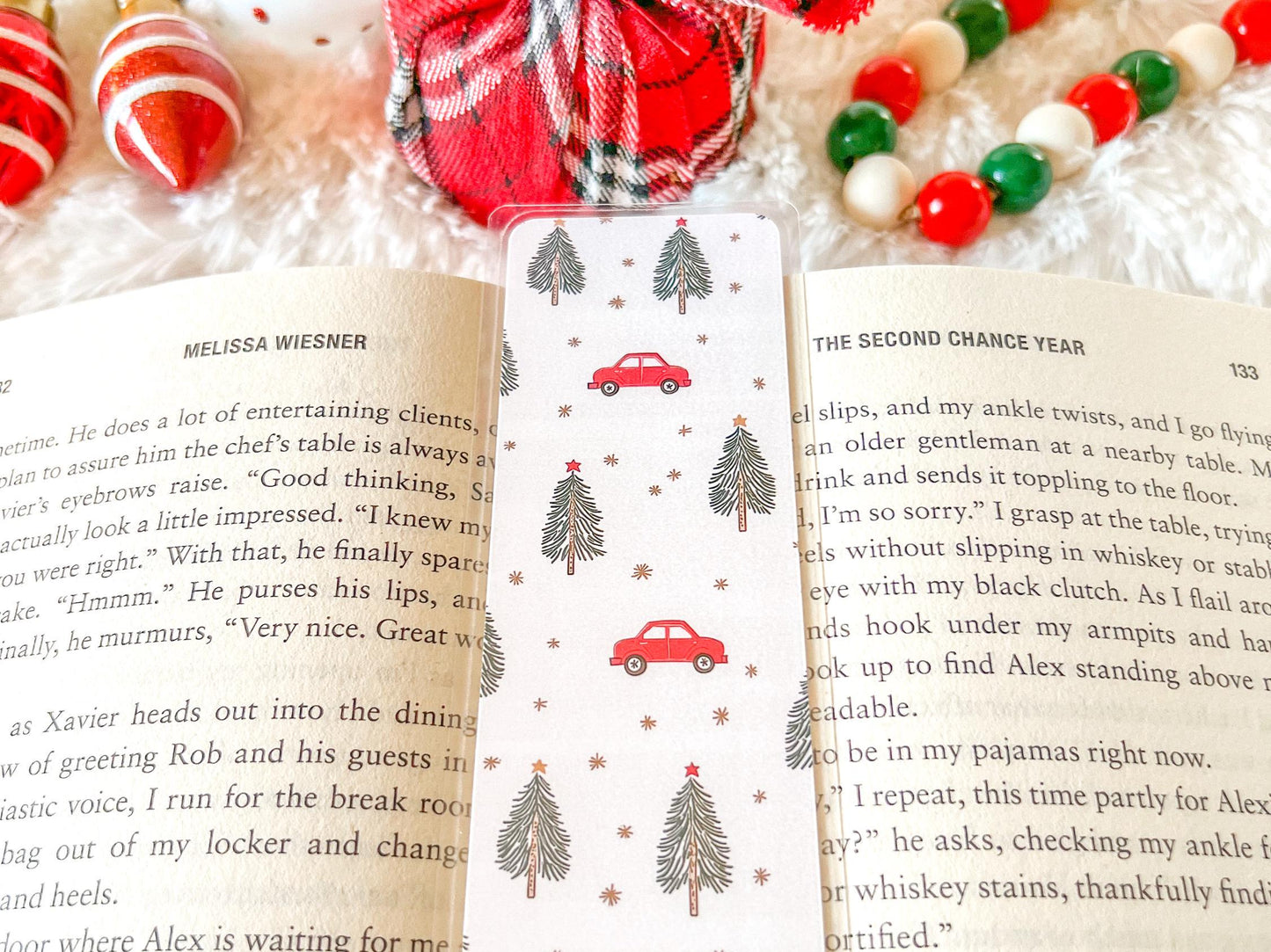 Red Car and Christmas Trees Christmas Bookmark | Christmas Bookmark | Winter Bookmark | Gift for Reader | Gingerbread Bookmark