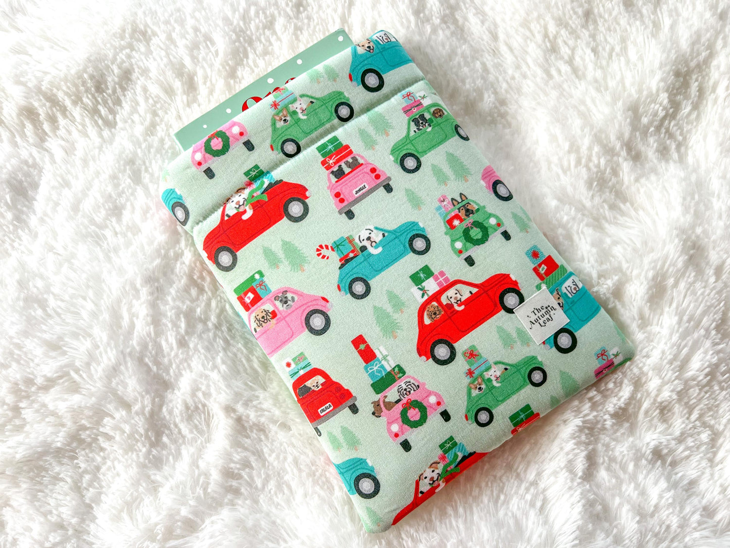 Dogs in Red Cars Christmas Shopping Book Cozy | Christmas Book Cover | Christmas Book Protector | Dog Book Cover | Cozy Book Cover