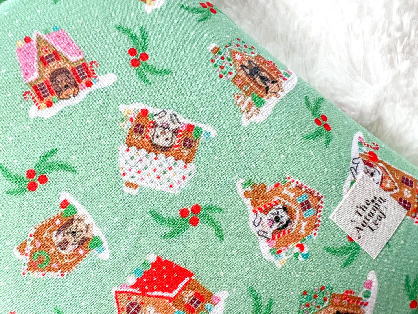 Gingerbread Dog Houses Dogs Christmas Book Cozy | Christmas Book Cover | Christmas Book Protector | Dog Book Cover | Cozy Book Cover
