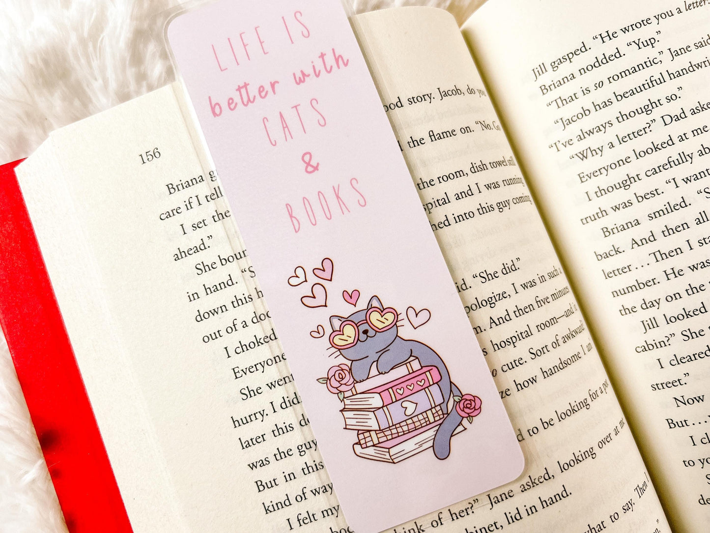Books & Cat Valentine's Bookmark | Valentine's Day Bookmark | Gift for Reader | Cats Bookmark