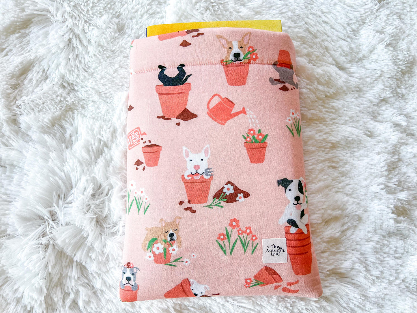Summer Dogs In Plants Book Cover | Padded Book Cover | Book Holder | Book Pouch | Book Protector | Book Lover Gift | Dog Lover Gift