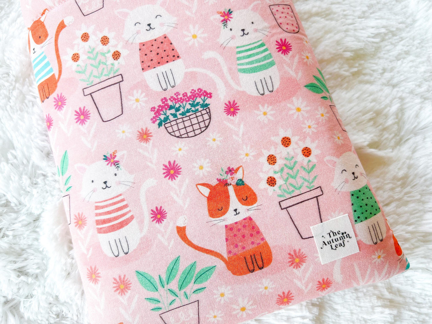 Summer Cats and Plants Book Cover | Padded Book Cover | Book Holder | Book Pouch | Book Protector | Book Lover Gift | Cat Lover Gift