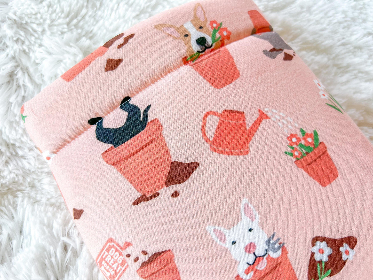 Summer Dogs In Plants Book Cover | Padded Book Cover | Book Holder | Book Pouch | Book Protector | Book Lover Gift | Dog Lover Gift
