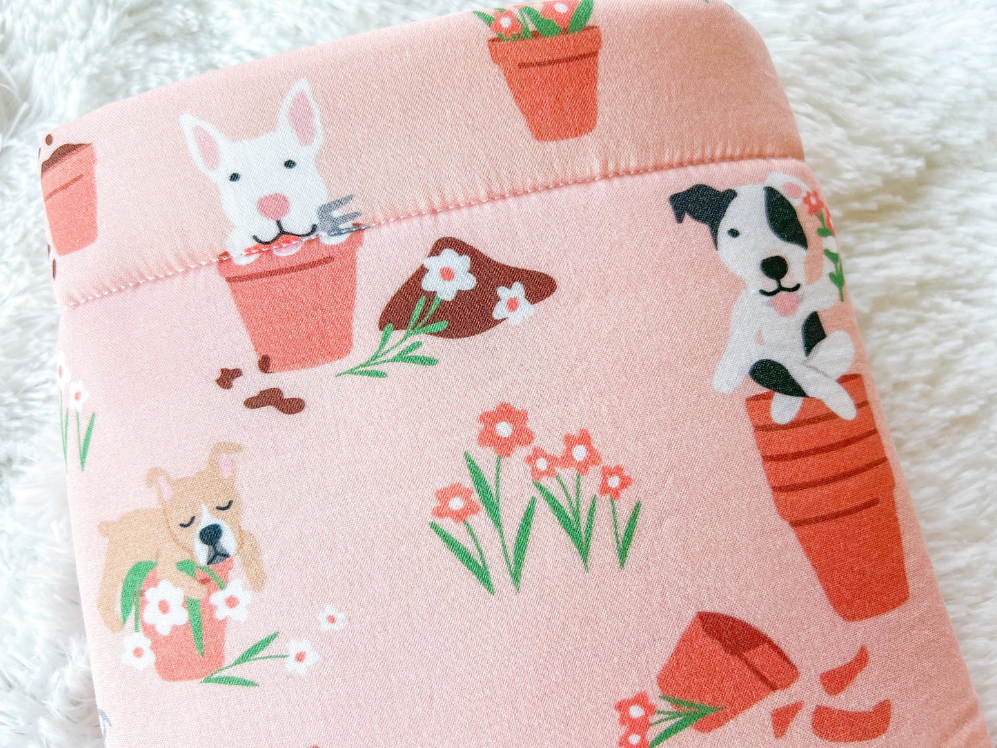 Summer Dogs In Plants Book Cover | Padded Book Cover | Book Holder | Book Pouch | Book Protector | Book Lover Gift | Dog Lover Gift