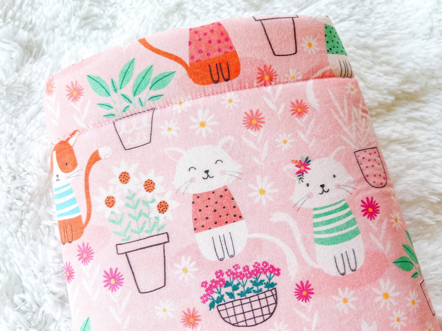 Summer Cats and Plants Book Cover | Padded Book Cover | Book Holder | Book Pouch | Book Protector | Book Lover Gift | Cat Lover Gift