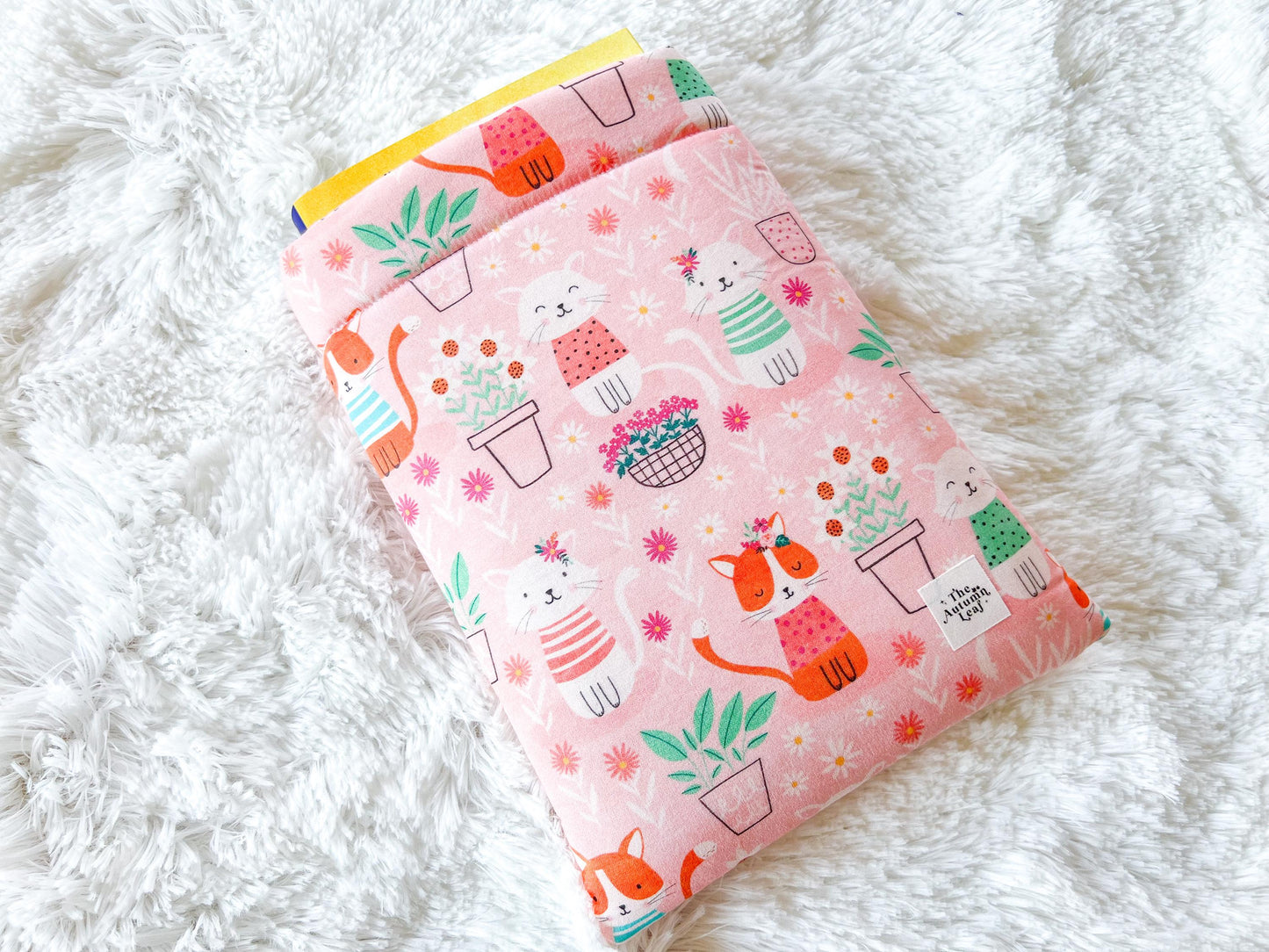 Summer Cats and Plants Book Cover | Padded Book Cover | Book Holder | Book Pouch | Book Protector | Book Lover Gift | Cat Lover Gift