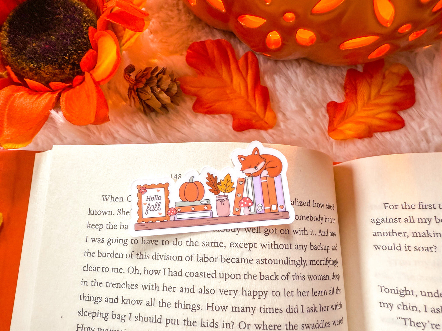 Hello Fall Cozy Fox Bookshelf Sticker