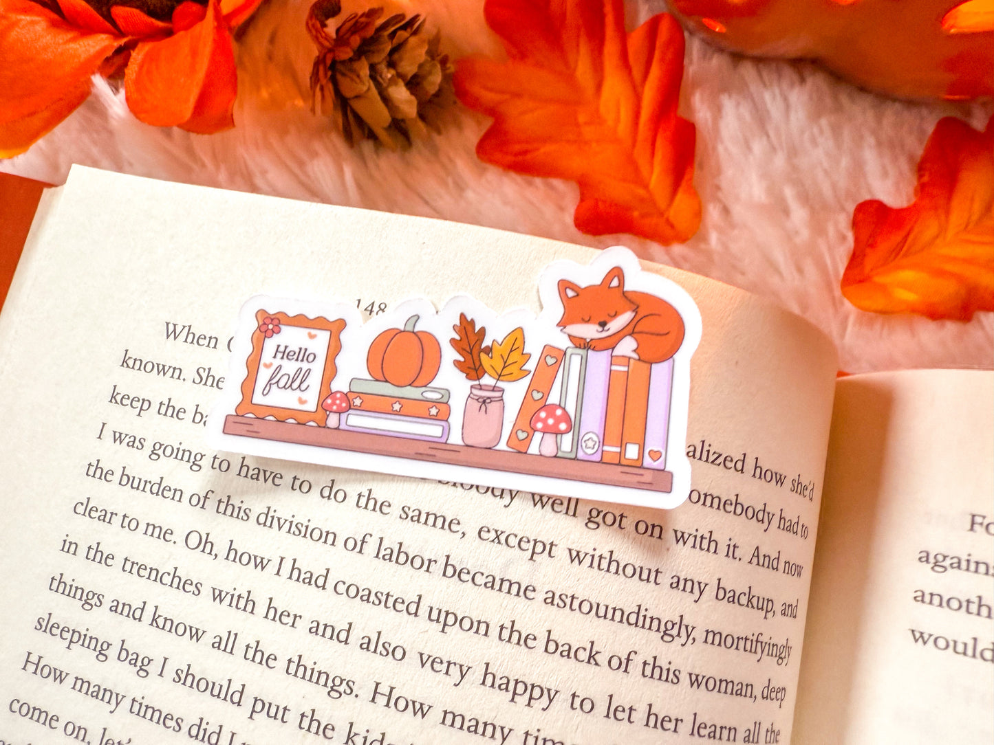 Hello Fall Cozy Fox Bookshelf Sticker
