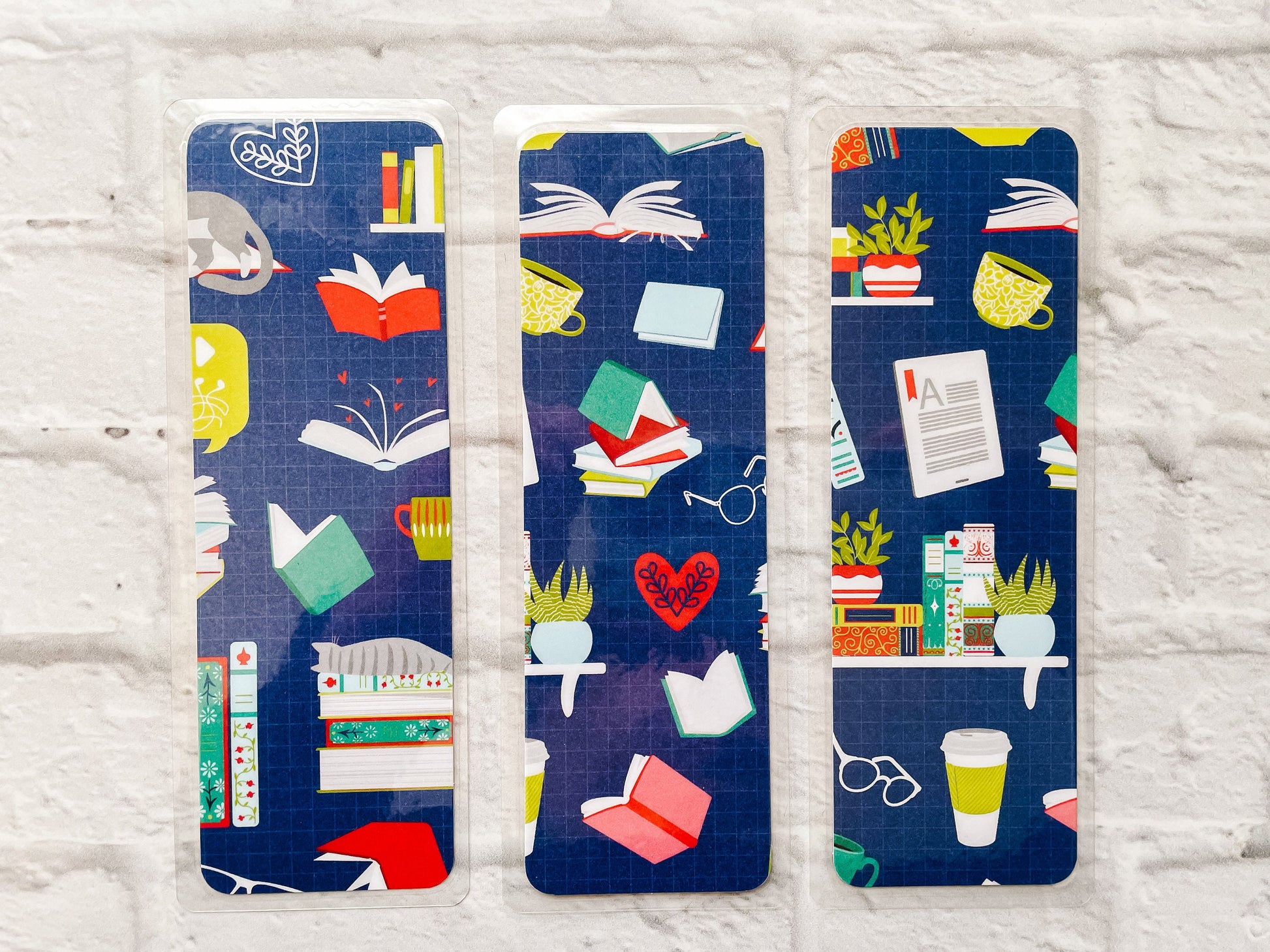 Bookshelf, Books & Lazy Cat Bookmarks