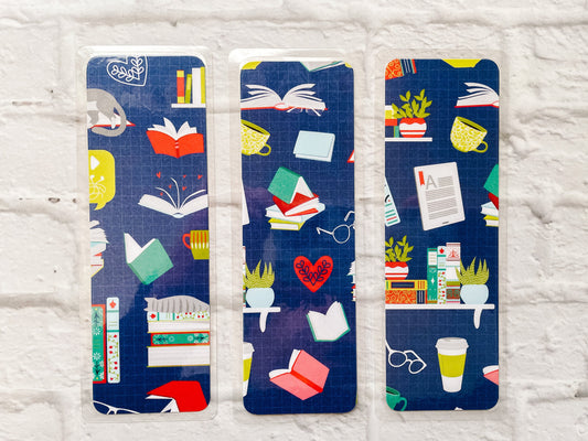 Bookshelf, Books & Lazy Cat Bookmarks