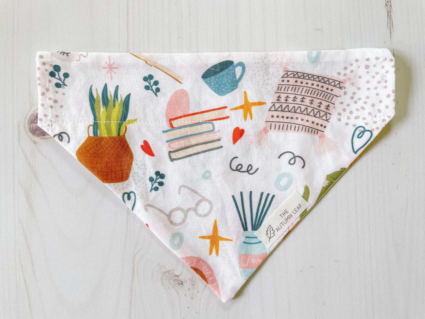 Books, Plants, Tea, and Reading Over The Collar Dog Bandana