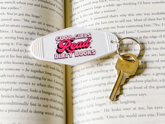 Good Girls Read Dirty Books Keychain | Bookworm Keychain | Cute Motel Keychain | Reader Gift | Books Keychain | Book Keychain | Book Gift