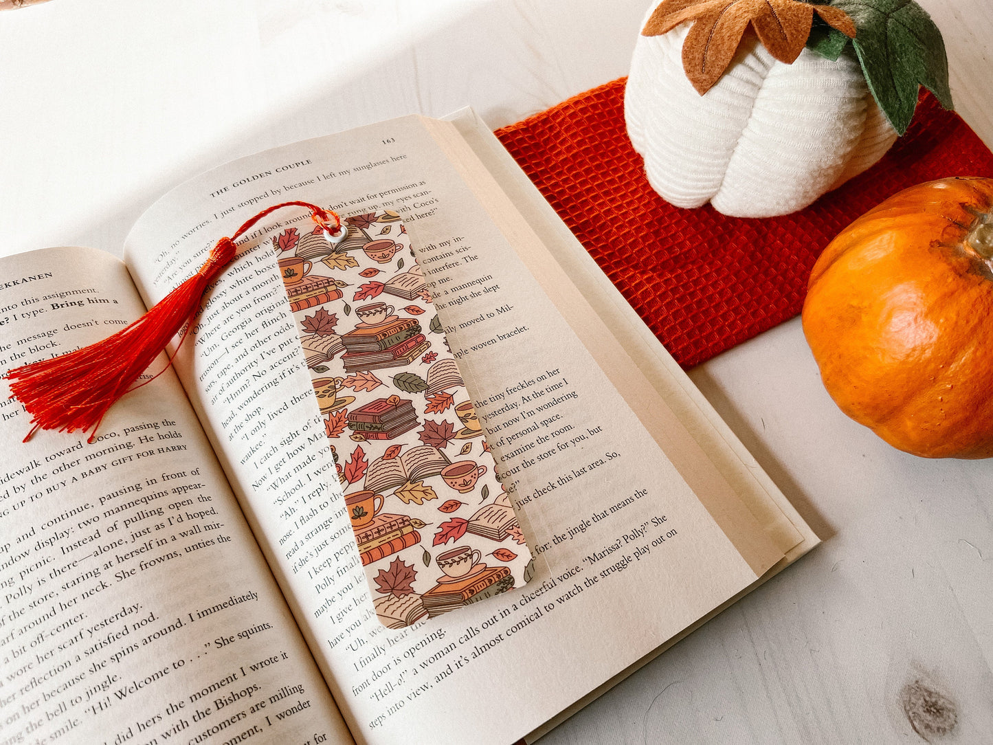 Fall Books & Reading Bookmark | Leaves Bookmark | Autumn Bookmark | Tea Bookmark | Coffee Bookmark | Bookworm Gift | Gift for Reader