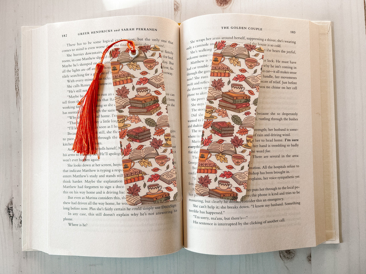 Fall Books & Reading Bookmark | Leaves Bookmark | Autumn Bookmark | Tea Bookmark | Coffee Bookmark | Bookworm Gift | Gift for Reader