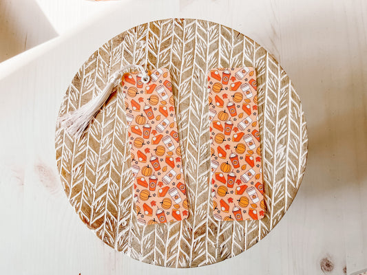 Pumpkin Spice Bookmark | Pumpkins Bookmark | Autumn Bookmark | Leaves Fall Bookmark | Bookworm Gift | Gift for Reader | Coffee Bookmark