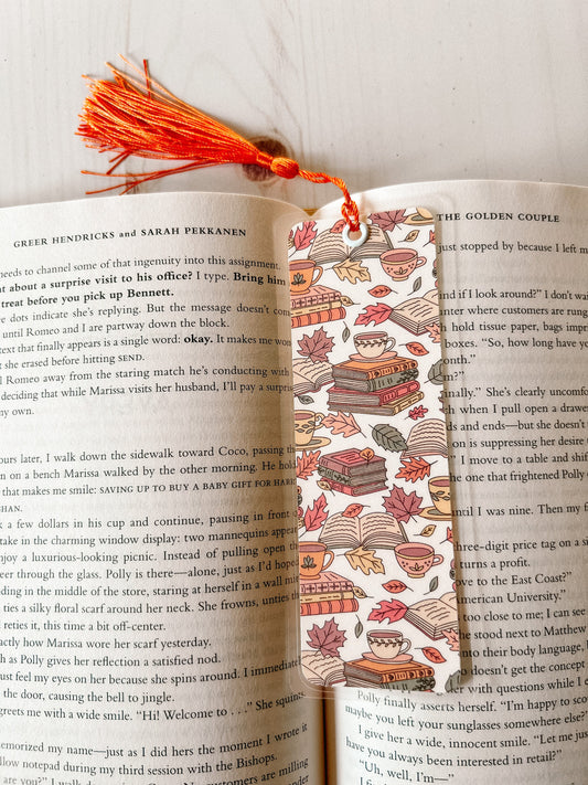 Fall Books & Reading Bookmark | Leaves Bookmark | Autumn Bookmark | Tea Bookmark | Coffee Bookmark | Bookworm Gift | Gift for Reader