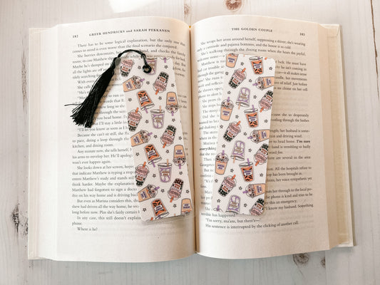 Spooky Iced Coffee & Tea Bookmark | Halloween Bookmark | Tea Bookmark | Fall Bookmark | Bookworm Gift | Gift for Reader | Coffee Bookmark
