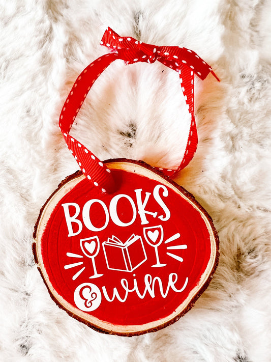 Books & Wine Christmas Ornament | Wine Lover Gift | Reader Gift | Bookworm Gift | Books Ornament | Reading Ornament