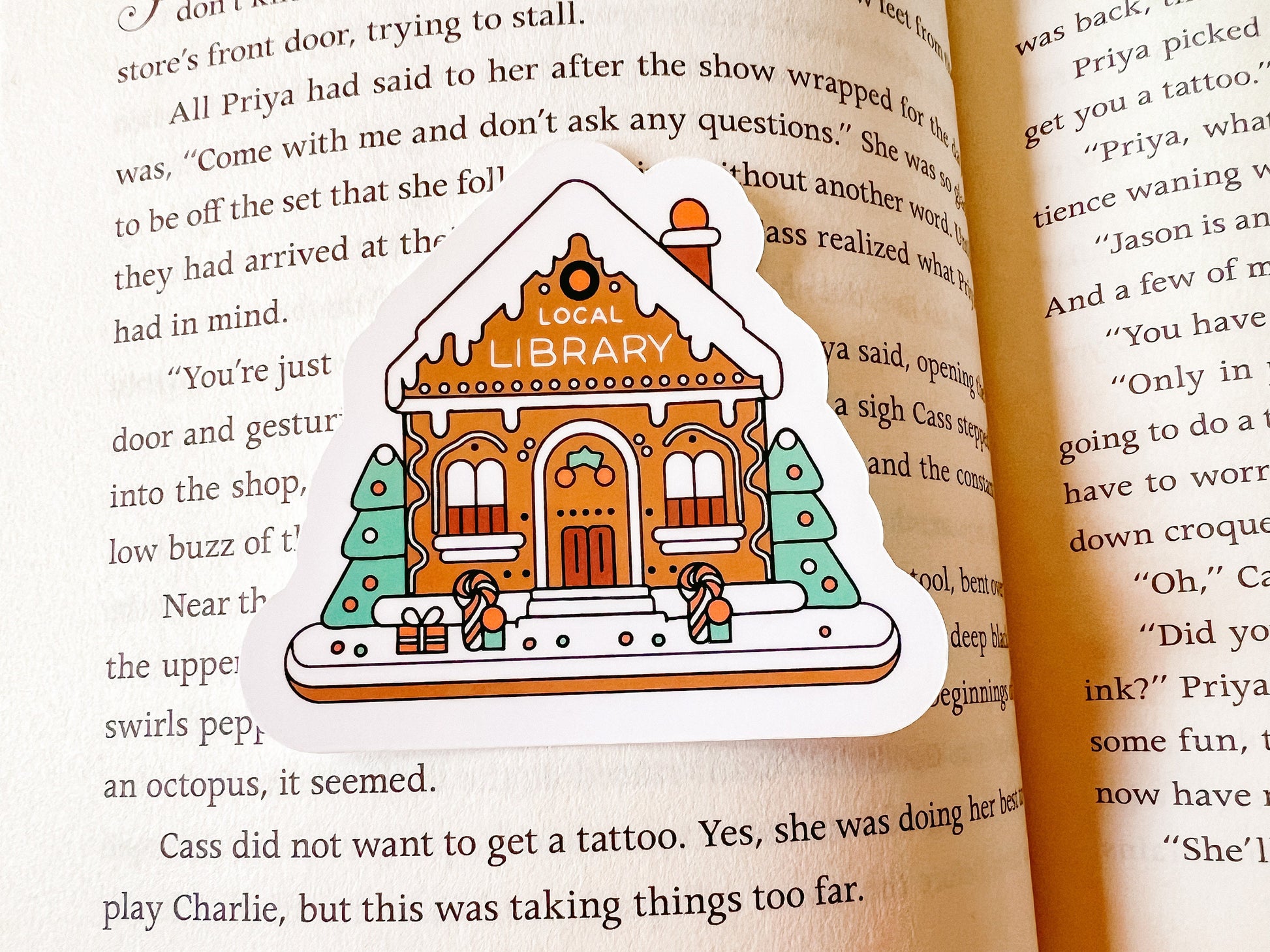 Library Gingerbread House Christmas Sticker | Reader Sticker | Cute Sticker | Sticker for E-Reader | Book Lover Sticker | Bookworm Sticker |