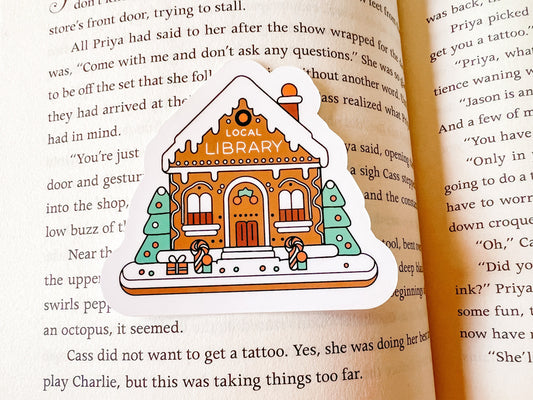 Library Gingerbread House Christmas Sticker | Reader Sticker | Cute Sticker | Sticker for E-Reader | Book Lover Sticker | Bookworm Sticker |