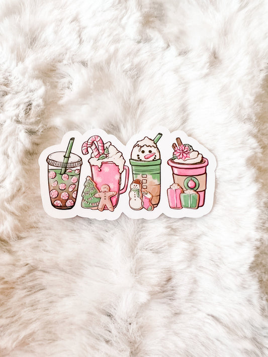 Pink Christmas Coffee Sticker | Book Sticker | Reader Sticker | Cute Sticker | Sticker for E-Reader | Book Lover Sticker