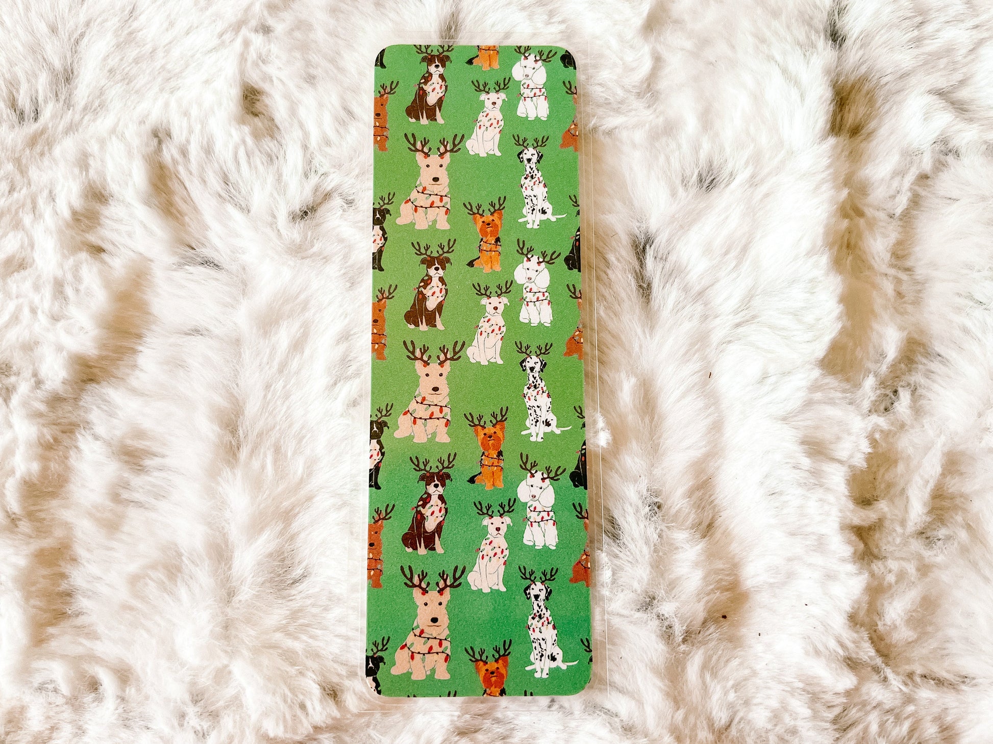 Dogs with Lights Christmas Bookmark | Christmas Bookmark | Winter Bookmark | Bookworm Gift | Stocking Stuffer | Gift for Reader