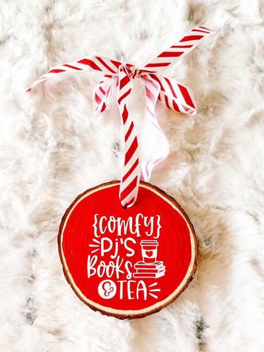 Comfy PJ's Books & Tea Christmas Ornament | Tea Lover Gift | Reader Gift | Bookworm Gift | Books Ornament | Reading Ornament