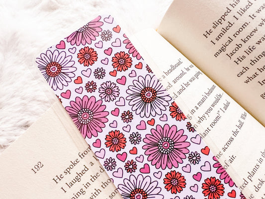 Pink Dahlia Flower Bookmark | Valentine's Day Bookmark | Love Bookmark | Heart Bookmark | Bookworm Gift | Book Lover | Floral Bookmark