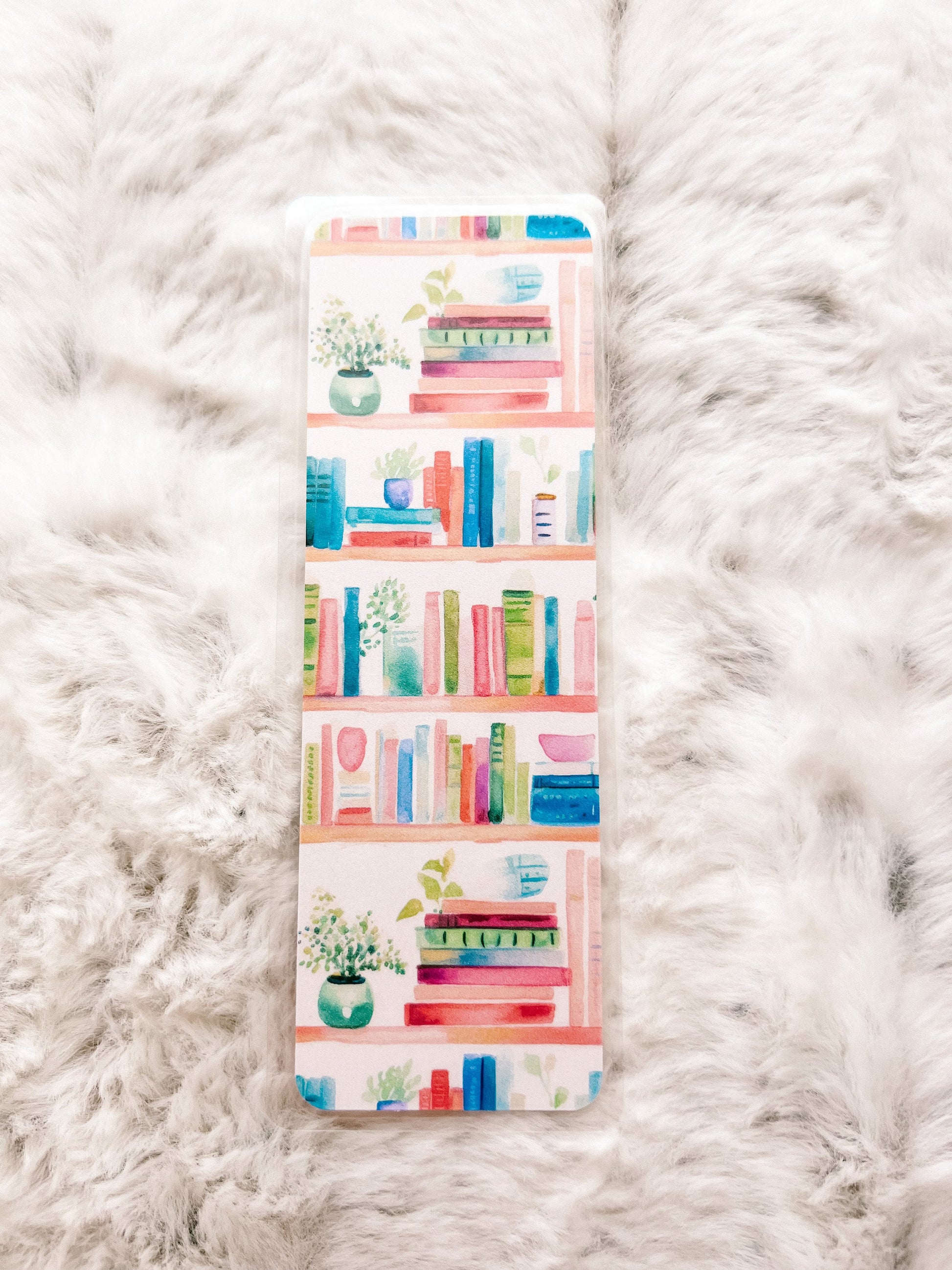 Bookshelf Books & Plants Bookmark | Book Lovers Bookmark | Laminated Bookmark | Bookworm Gift | Gift for Reader | Librarian Gift