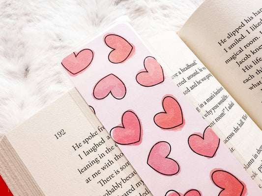 Pink Watercolor Hearts Bookmark | Valentine's Day Bookmark | Love Bookmark | Heart Bookmark | Bookworm Gift | Book Lover