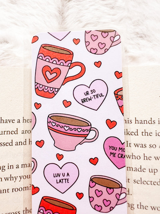 Coffee Valentine's Bookmark | Valentine's Day Bookmark | Love Bookmark | Heart Bookmark | Bookworm Gift | Book Lover | Latte Bookmark