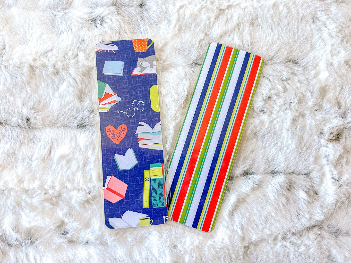Bookshelf, Books & Lazy Cat Bookmarks