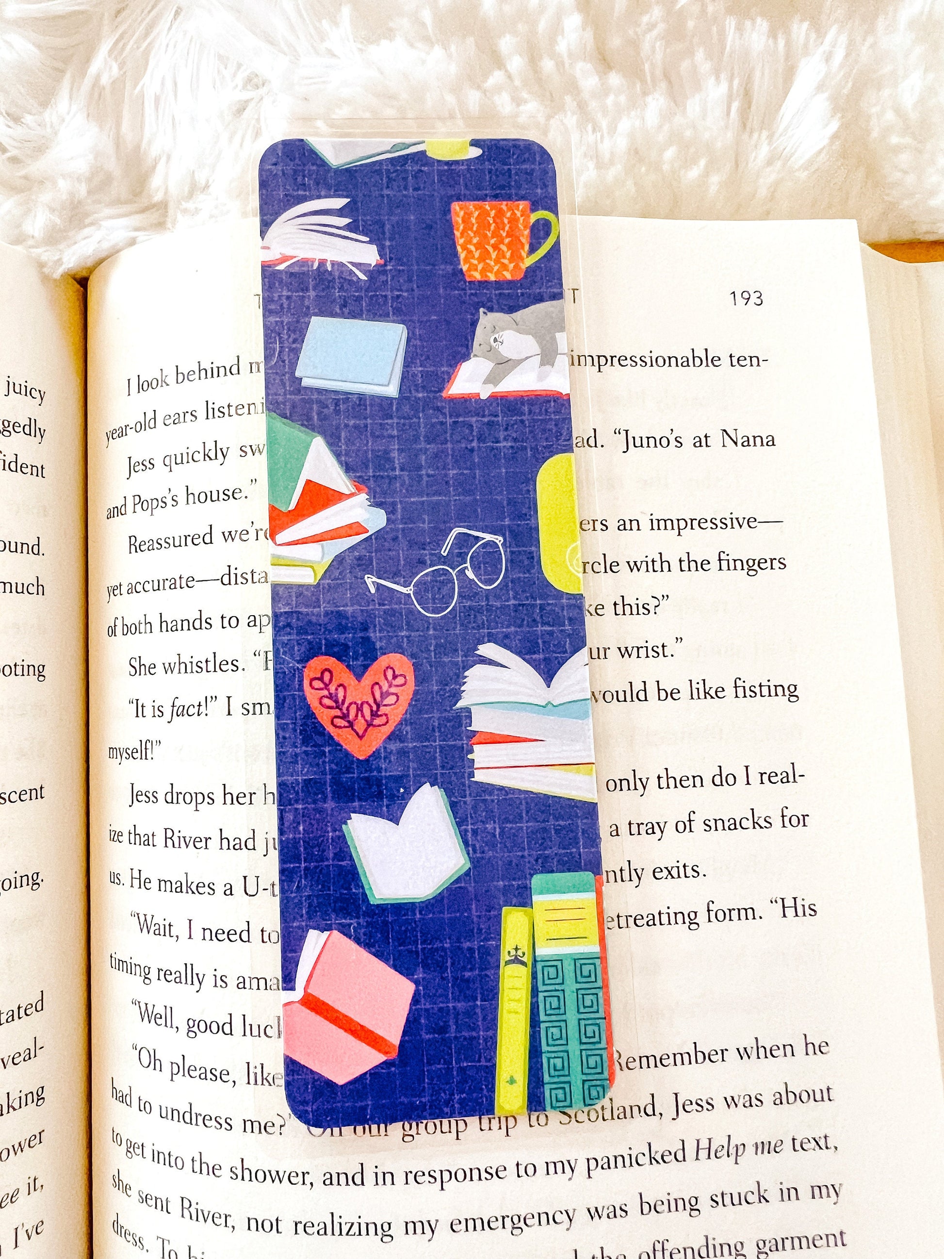 Bookshelf, Books & Lazy Cat Bookmarks