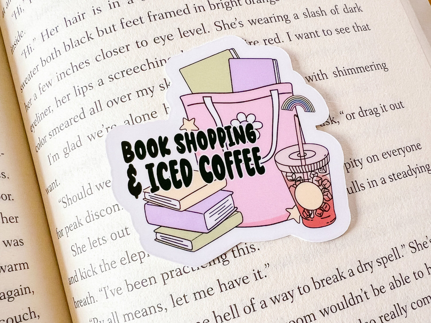 Book Shopping & Iced Coffee Sticker | Reader Sticker | Gift For Reader | Coffee Sticker | Die Cut Sticker | Book Sticker