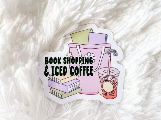 Book Shopping & Iced Coffee Sticker | Reader Sticker | Gift For Reader | Coffee Sticker | Die Cut Sticker | Book Sticker