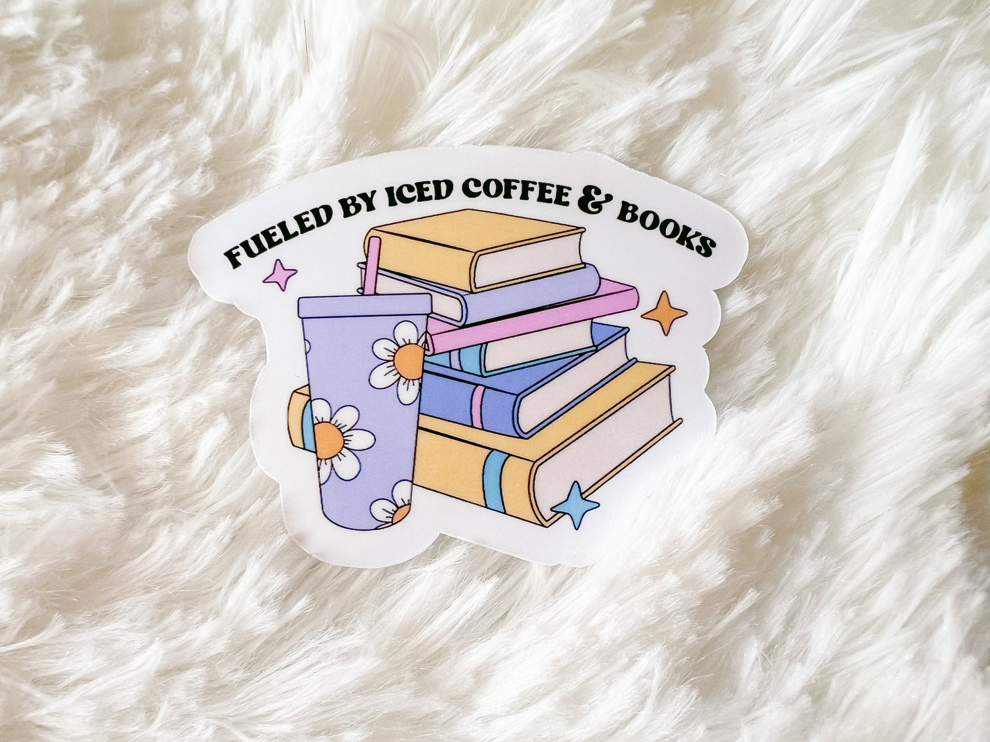 Fueled by Iced Coffee & Books Sticker | Reader Sticker | Book Stack Sticker | Gift For Reader | Coffee Sticker | Die Cut Sticker