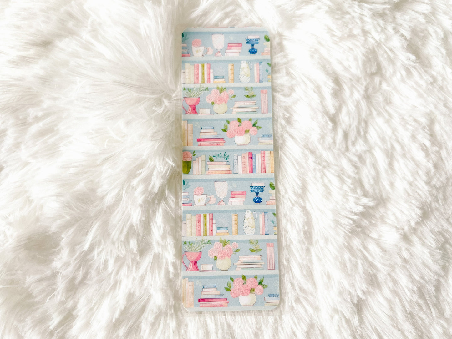 Blue Bookshelf Books & Plants Bookmark | Book Lovers Bookmark | Laminated Bookmark | Bookworm Gift | Gift for Reader | Librarian Gift